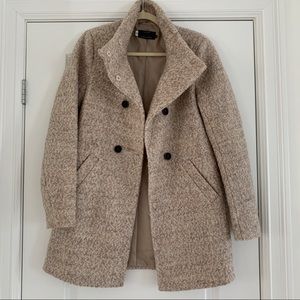 Only wool blend boucle textured pea coat beige size small